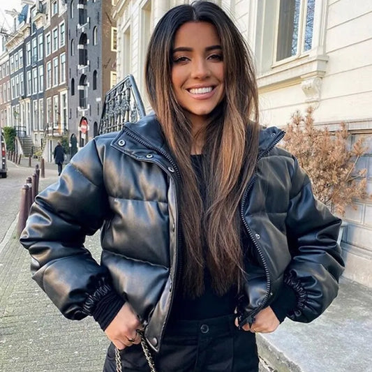 Leather winter coat